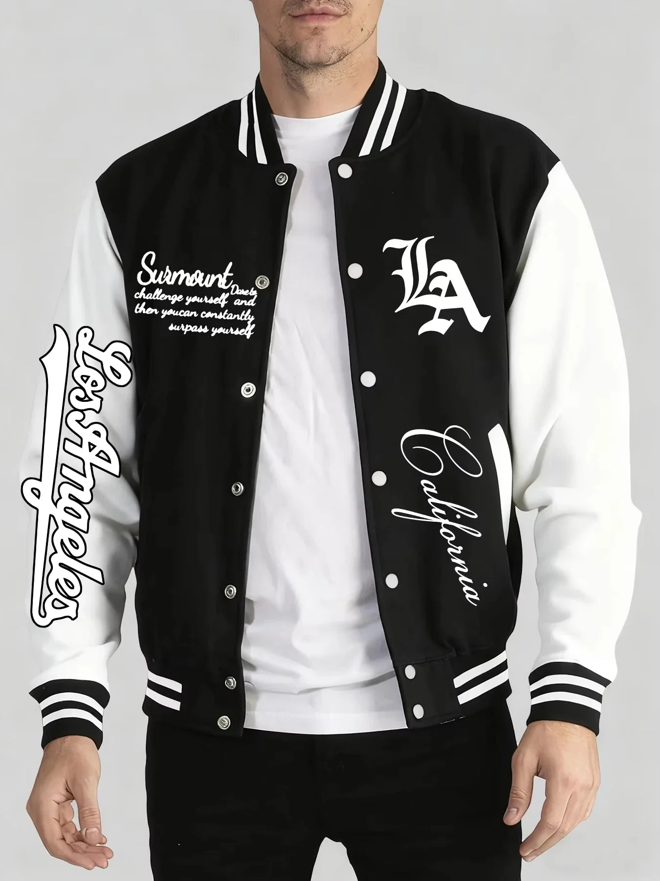 Los Angeles Art Letter Prints 2 Colors Tops Men Autumn Winter Casual Jackets Fashion Soft Baseball Jersey Loose Sports Clothes