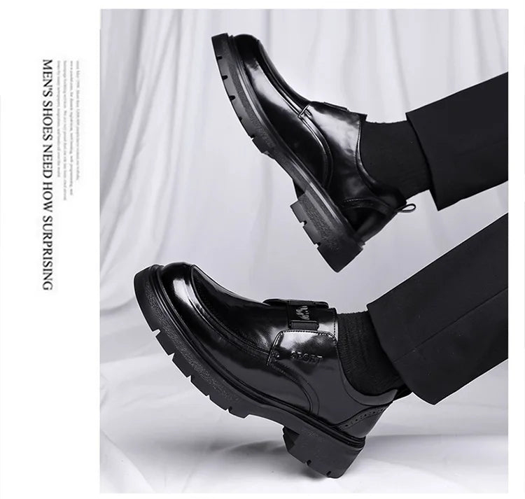 Spring Autumn New Increase Leather Shoes for Men Black Business Casual Platform Shoes Male Fashion High Quality Dress Shoe Man
