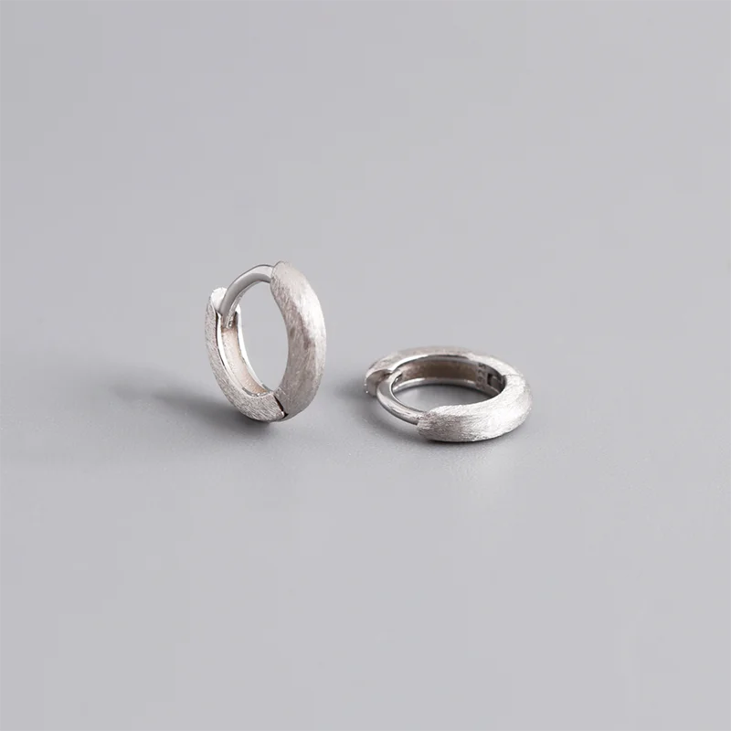 925 Sterling Silver Simple Matte Bohemian Round Ear Buckle for Women Punk Unisex Rock Hoop Earring Jewelry Accessories