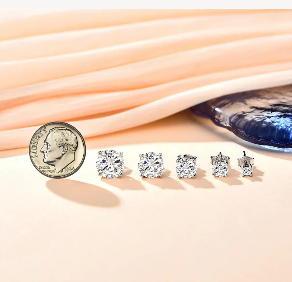 2 Carat 8.0mm D Color Moissanite Stud Earrings For Women Top Quality 100% 925 Sterling Silver Sparkling Wedding Jewelry
