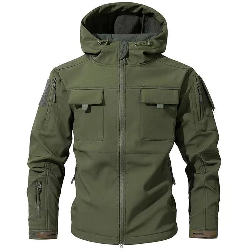 Men's Winter Tactical Military Jackets Hood Waterproof Hiking Camping Sport Fleece Coat Climbing Softshell Trekking Outdoor Wear
