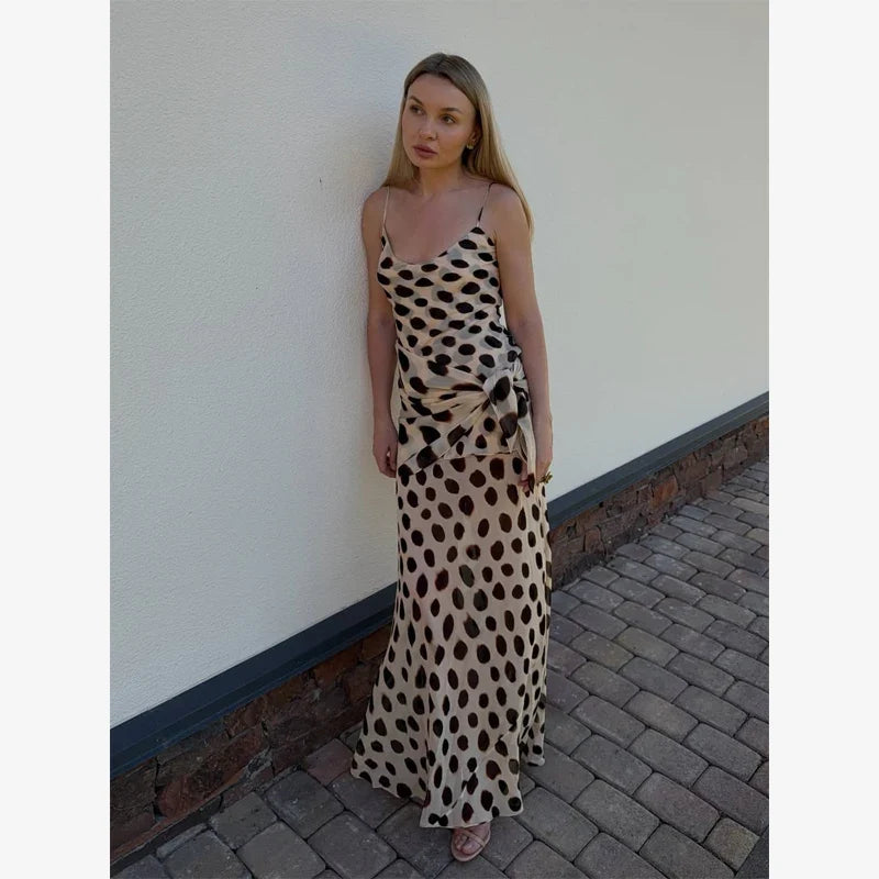 Print V-neck Lace Up Casual Dress Women Chic Thin Mesh Polka Dot Flared Sleeves Patchwork Slim Fit Dresses Lady Daily Vestidos