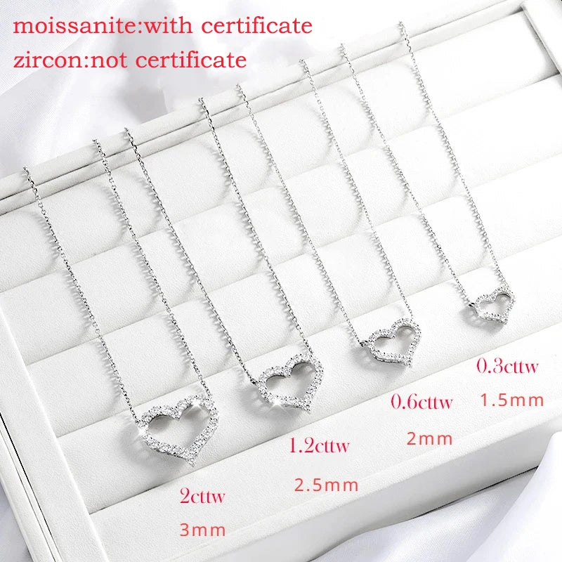 2CT Pass Tested Moissanite Heart Necklace for Women S925 Silver Plated Platinum Simulated Diamonds Pendant Birthday Gift