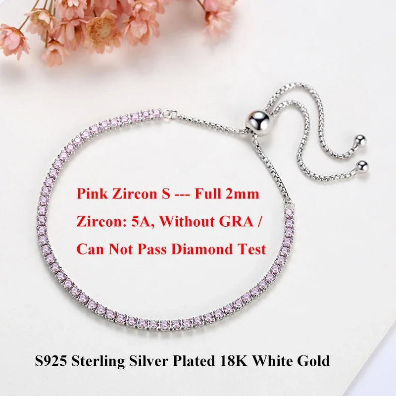 Full 2mm Moissanite Diamond Tennis Bracelet for Woman Man Certified s925 Silver Plated 18K Adjustable Link Chain Bracelets