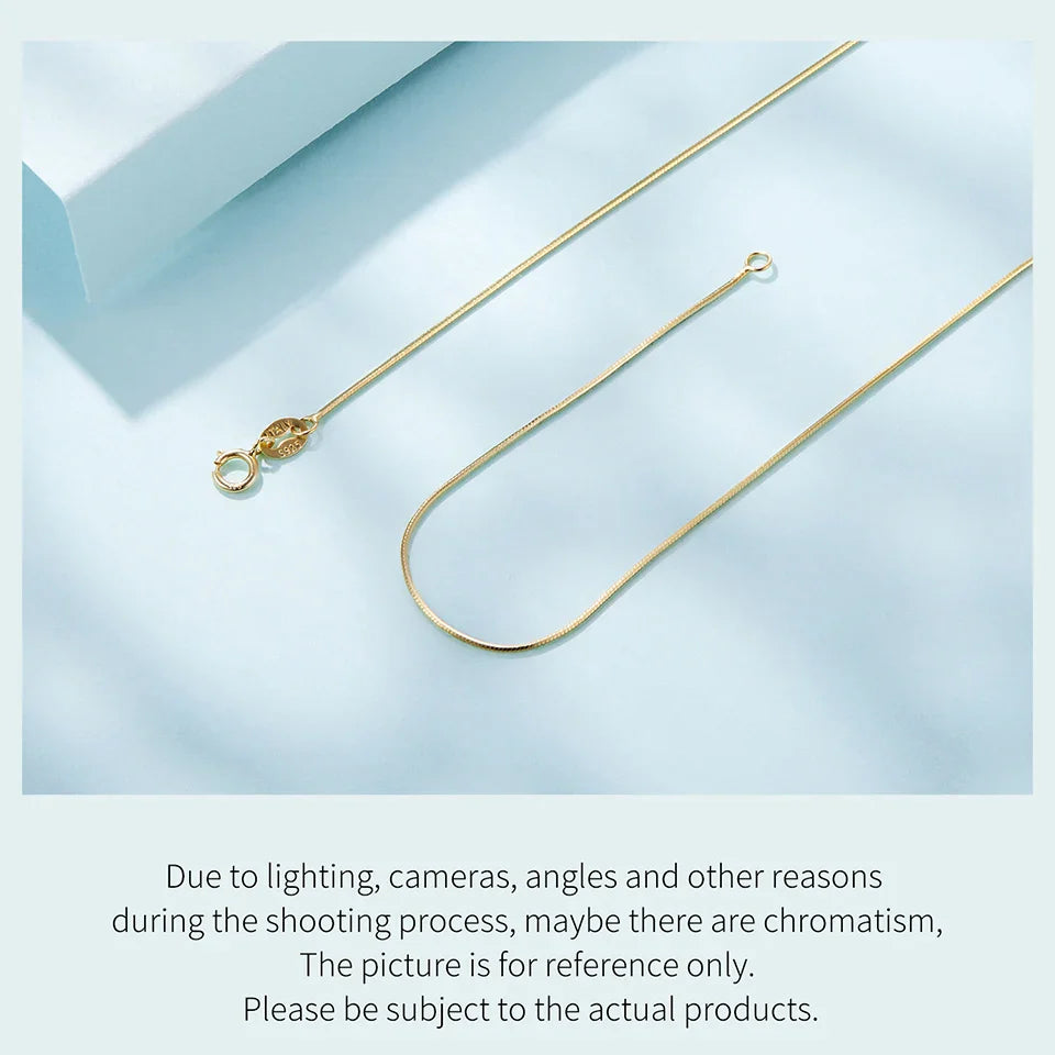 Solid Gold Over 925 Sterling Silver Chain Necklace for Women Girls, Thin Dainty Round Snake Chain For Daily Pairing