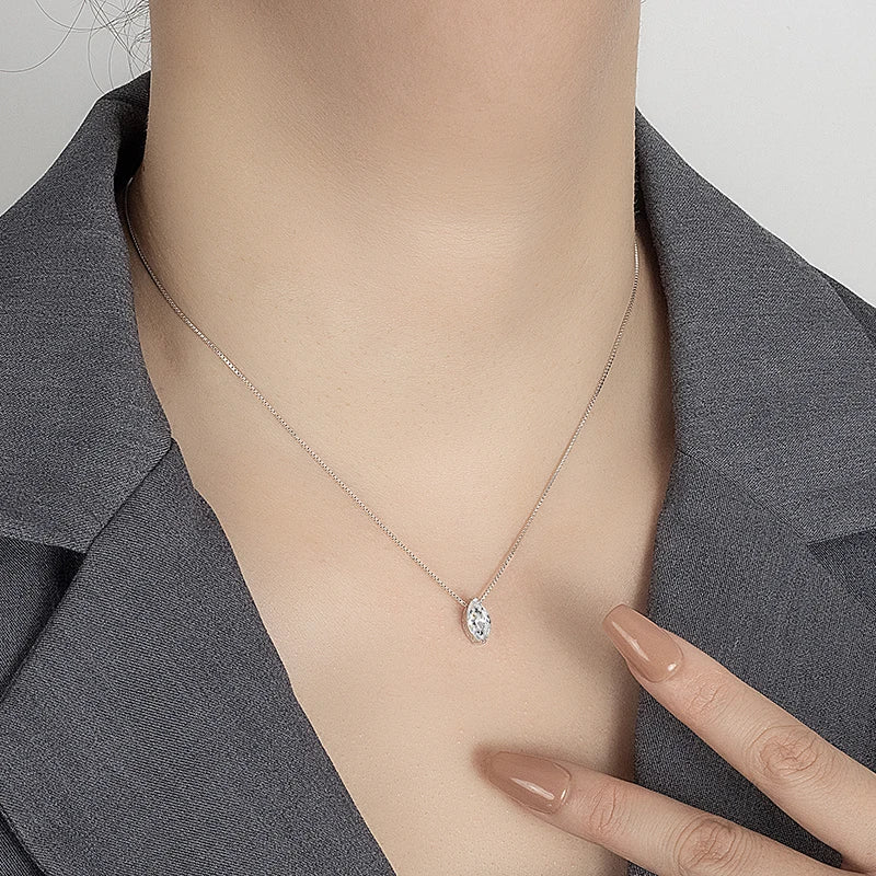 1CT Marquis Cut Moissanite Necklace for Women S925 Pure Silver Water Droplet Diamond Pendant Fashion Party Jewelry
