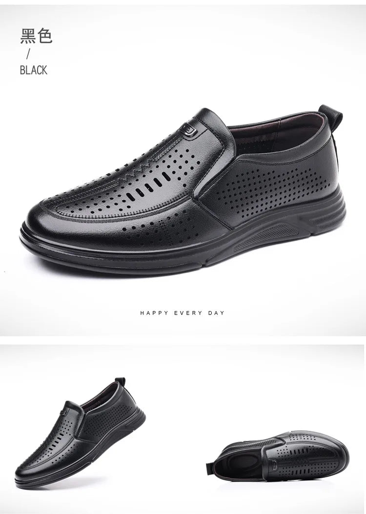 Spring Summer New Hallow Leather Shoes for Men Solid Color Fashion Dress Shoes Male Soft Sole Business Casual Shoe Man