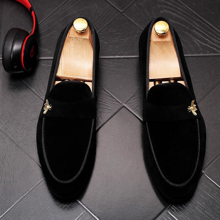 Men's Fashion Suede Leather Embroidery Loafers Mens Casual Printed Moccasins Oxfords Shoes Man Party Driving Flats EU size 38-45