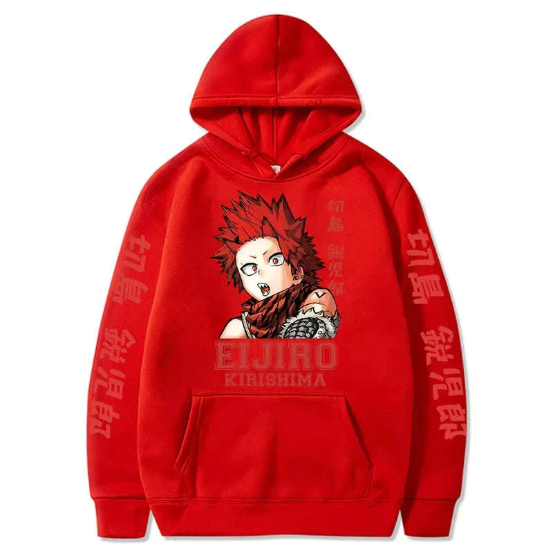 ملابس رجالية كاواي إيجيرو كيريشيما من My Hero Academia، سويت شيرتات هاراجوكو بطبعات أنمي بغطاء رأس للخريف والشتاء ملابس الشارع