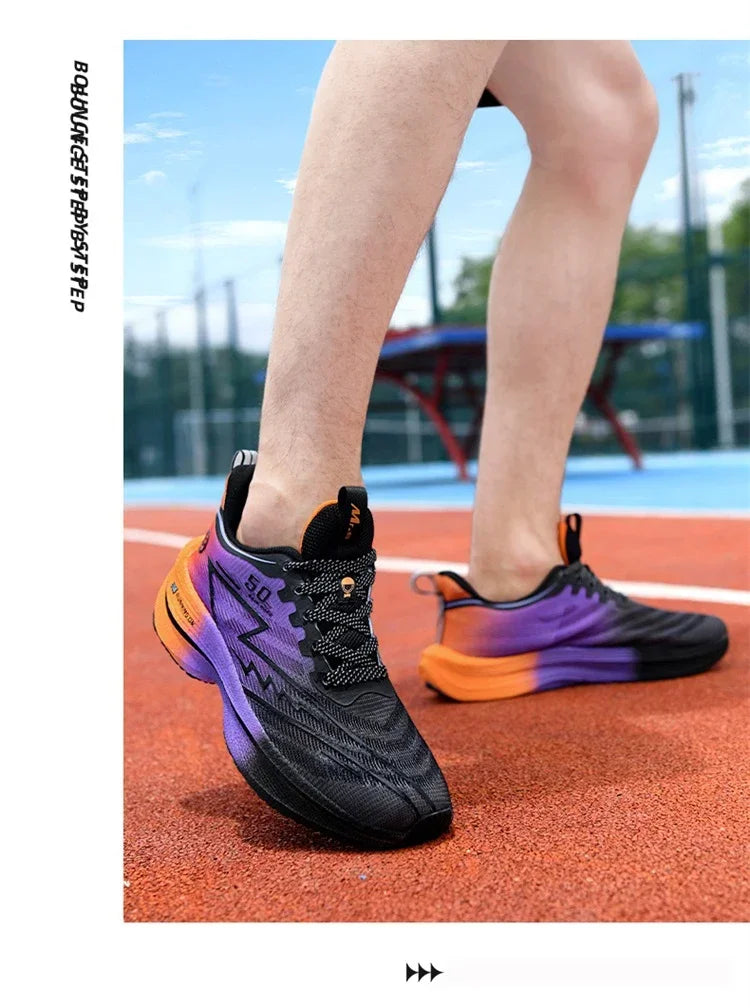 Men's Carbon Plate Running Shoes Soft Cushion Shock Absorbing Sports Shoes Unisex Sneakers Light Anti-Slip Training Shoes