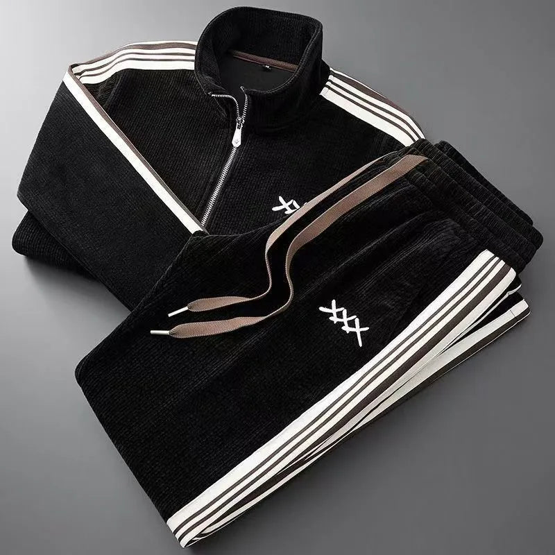 Fall and Winter Men's New Fashion Casual Sports Two-Piece Stand Neck Cardigan Jacket Trend Straight Leg Trouser Suit
