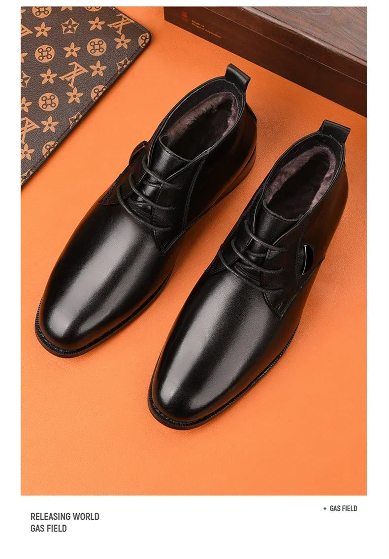 Men Flat/6CM Bussiness Elevator Shoes Genuine Leather Boots Autumn Winter Warm Ankle Boots for Men Botas Hombre Plus Size 37-47