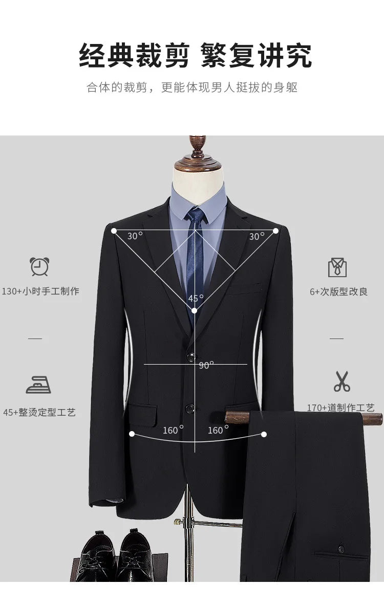 S-8XL Suit (Blazer+ Pants) Men's Fashion Casual Outdoor Gentleman Business Wedding Slim-fit Formal British Style Wedding Suit