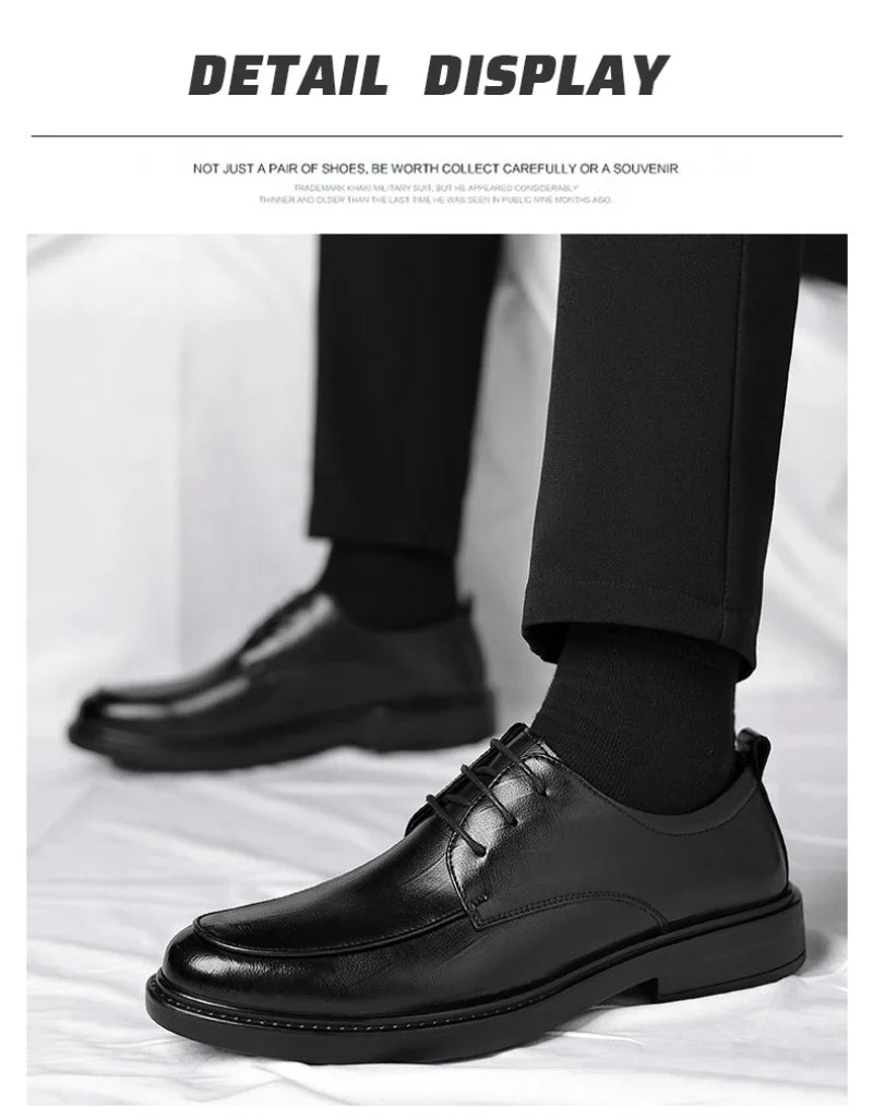 Leather Shoes Men's Four Seasons Business Formal British Casual Commuting Style Black Heightening Wedding Groom's Shoes New