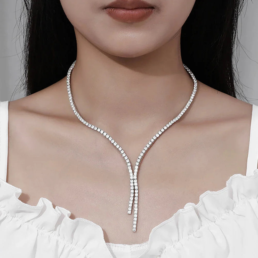 Long Tassel Full Moissanite Diamond Necklace With  Certificate S925 Sterling Silver Plated 18k Gold Tennis Necklace For Women