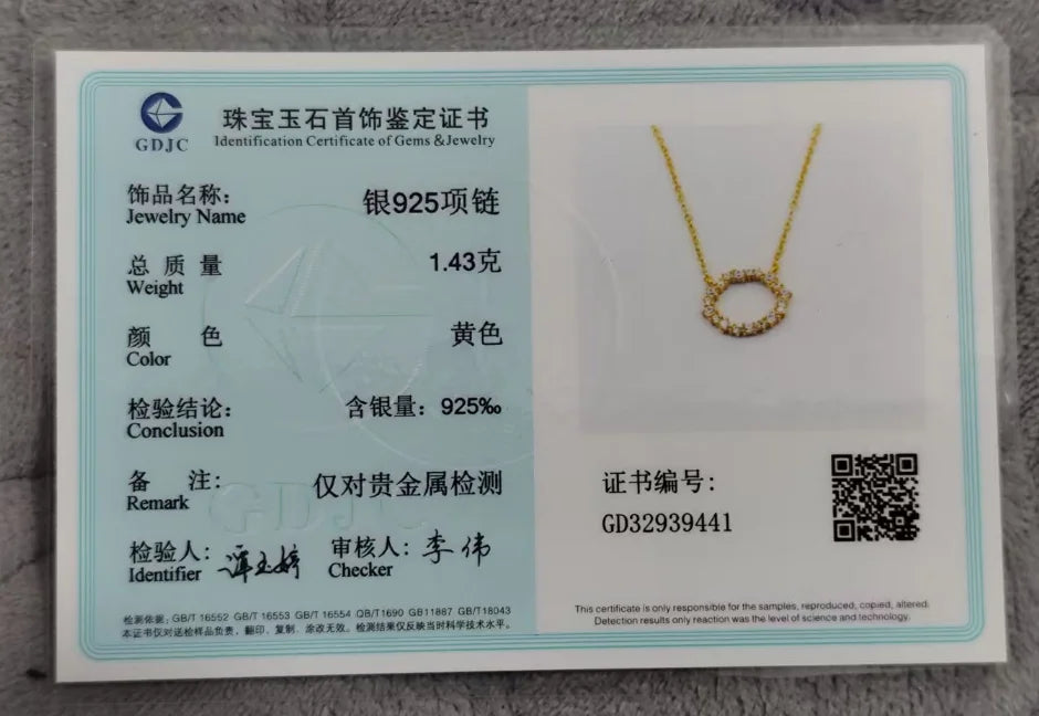 -100% S925 Sterling Silver Plated 18K Gold Necklace with Full Diamond Circle Style Japanese and Korean K Gold Collar Chain