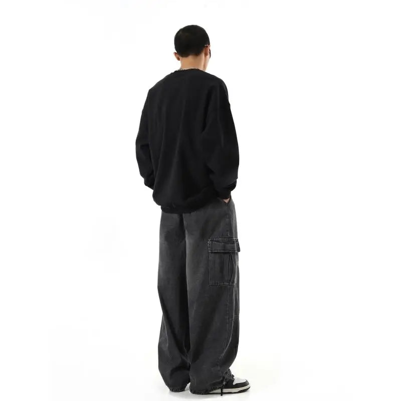 Y2k Black Baggy Cargo Jeans Trousers Men Streetwear Denim Pants