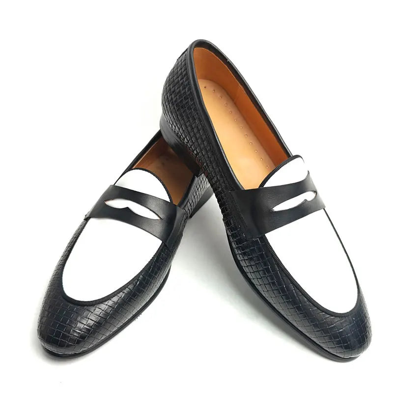 Fashion Trendy Loafers For Men Handmade Genuine Leather Comfortable Slip On Casual Man's Shoes in Black and White Career Wearing