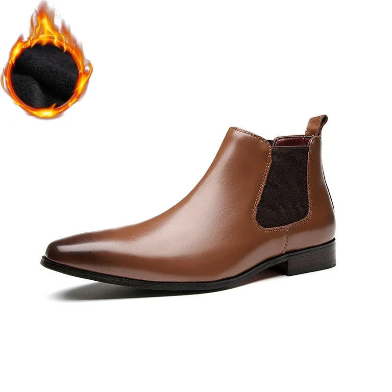 Elegant Simple Men Leather Boots Long Tip Square Toe British Chelsea Boots for Men Formal Business Luxury Shoes Spring Winter