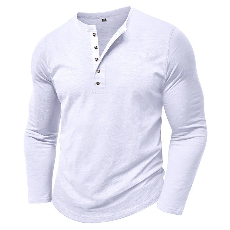 New Autumn Long Sleeve T-Shirt Mens Casual Solid Color Top Henley Neck Slim Versatile Work T-shirt Breathable Outdoor Thin Tee
