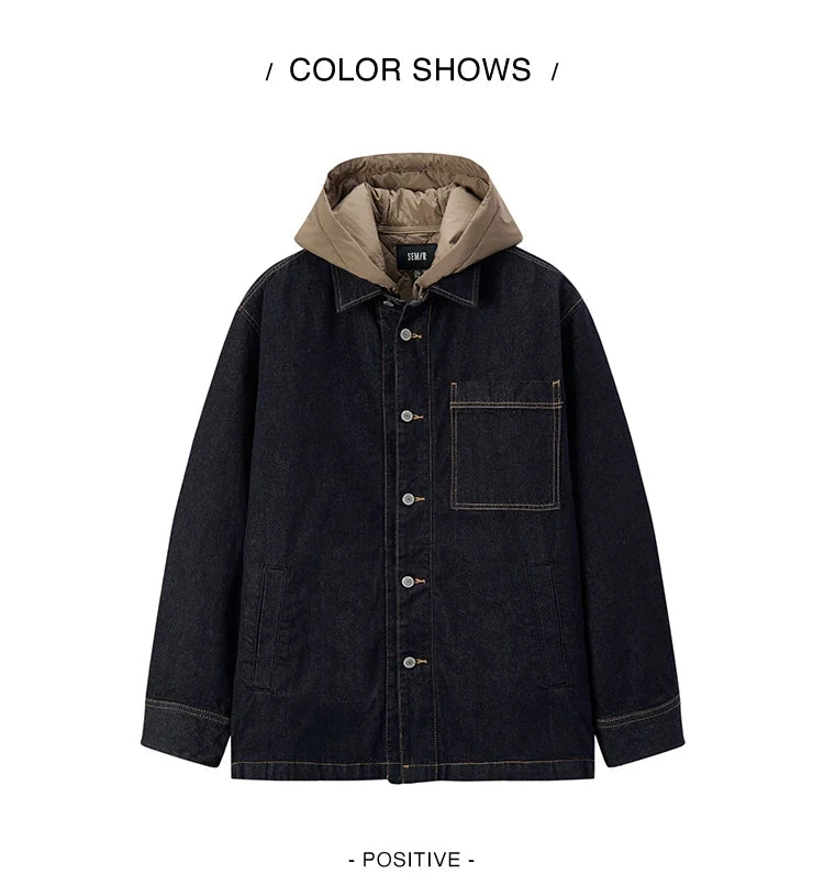 Cotton Coat Men Two-Piece Denim Thin Waterproof Oversize 2025 Winter Man Clothing Warm Outerwear