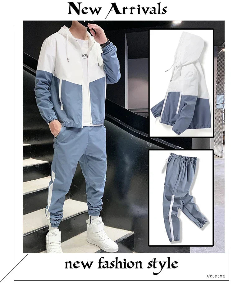 2026 New Men's Tracksuit Clothing Set Zipper Hoodie Sweatpants 2 Piece Hooded Long Sleeve Sportswear Sweatshirt Suits
