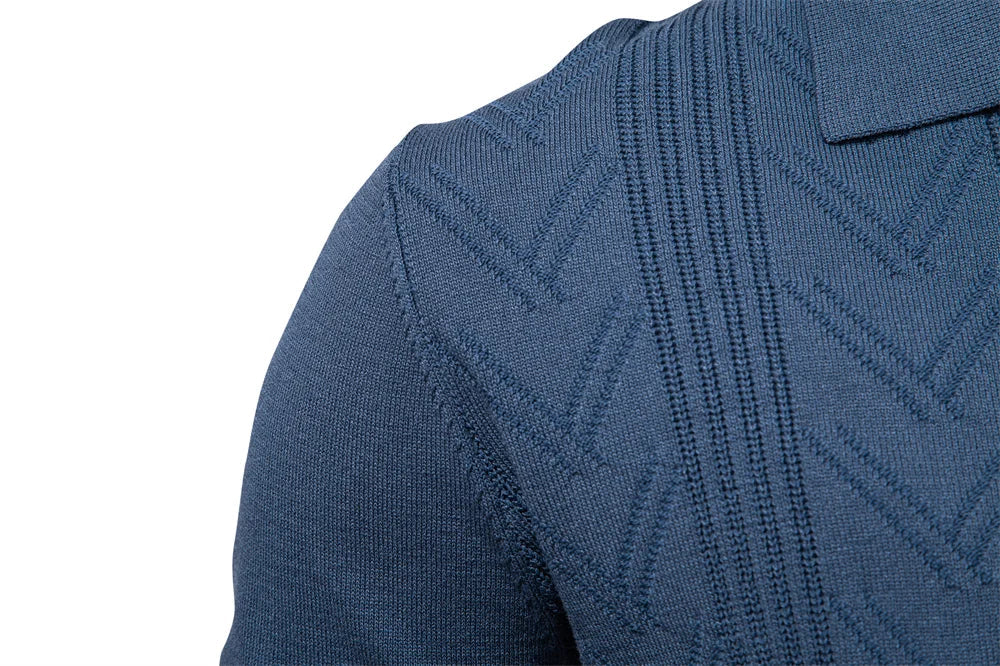 2025 Modern V-neck Polo Men Solid Color Long Sleeve Fashion Forward Cut Luxury Business Social Premium Sweaters Male