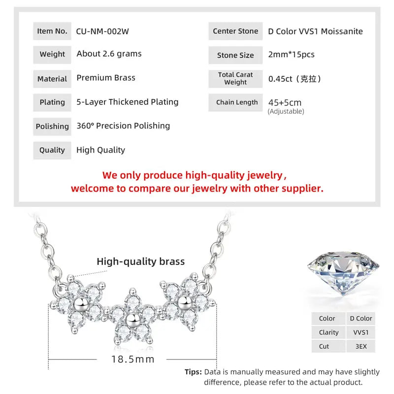 GRA Certified D VVS1 Moissanite Diamond Sweet Mini Flower Pendant Necklace for Women Chain Neck Jewelry Gifts Collares