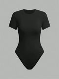 Solid Basic Short Sleeve Bodysuit for Women Summer Round Neck Bodycon Romper Bodysuit Blouse Streetwear