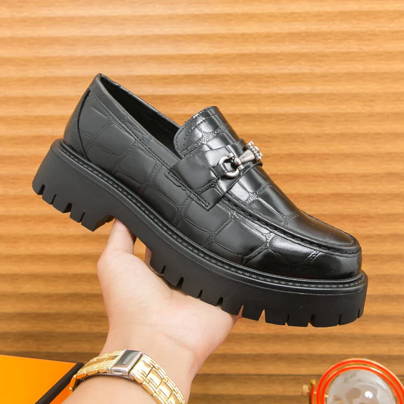 Men's Retro Platform Loafers – Vintage Casual Leather Slip-On Shoes EU 40–48