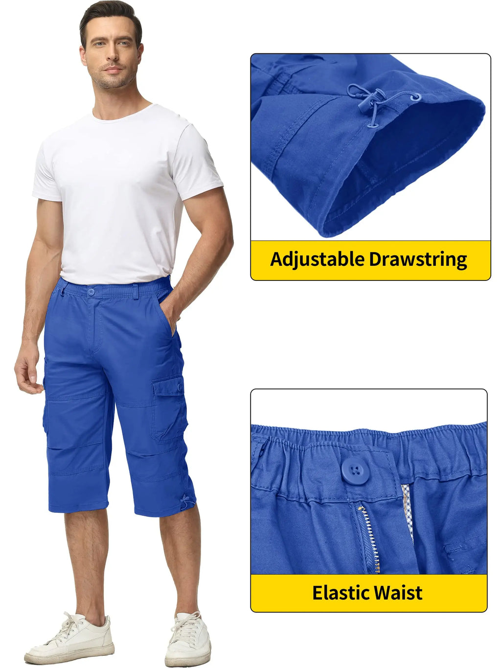 Below Knee Length 3/4 Long Shorts Men's Outdoor Capri Pants Multi Pocket Summer Twill Work Cargo Pants Man