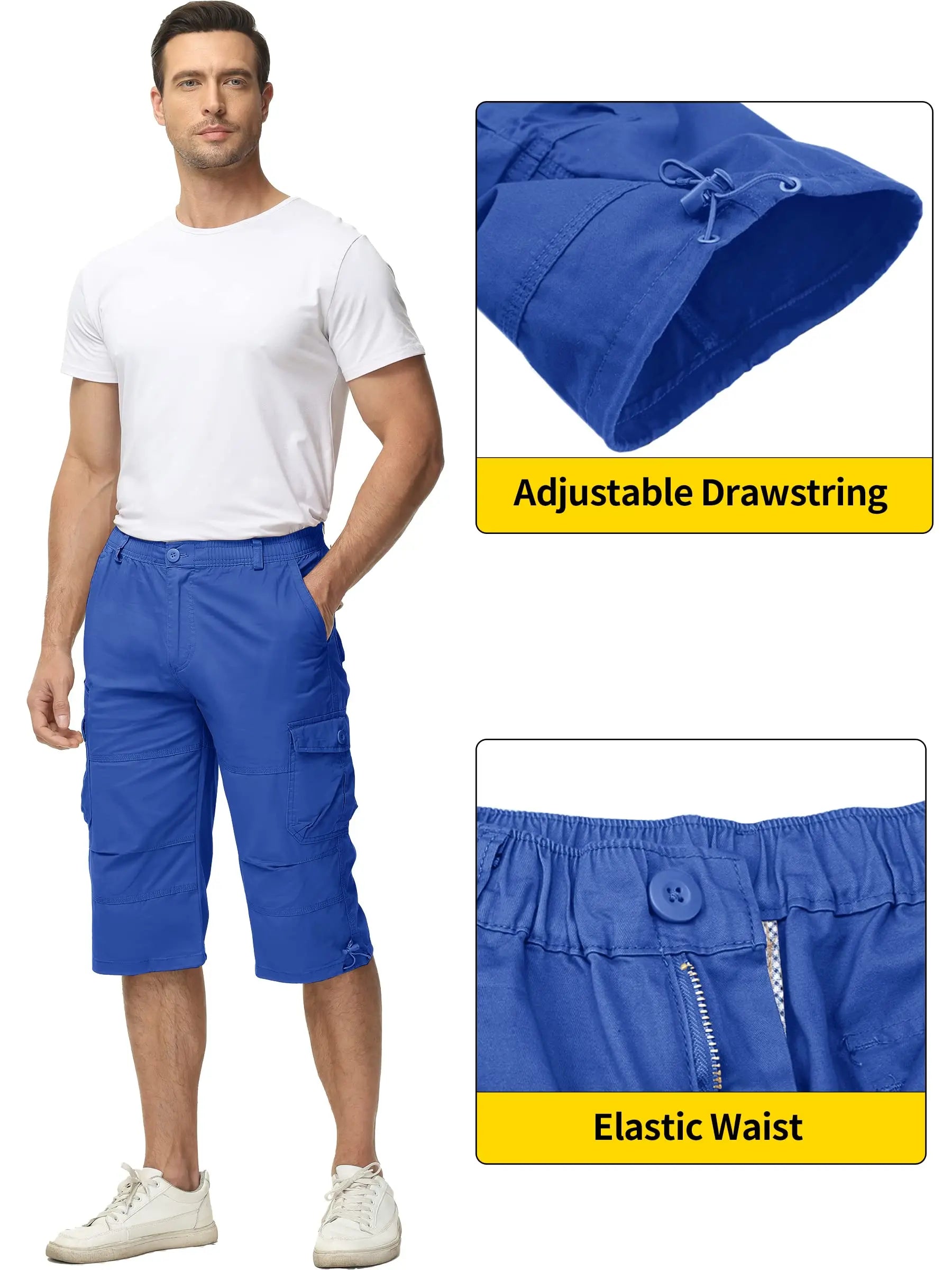 Below Knee Length 3/4 Long Shorts Men's Outdoor Capri Pants Multi Pocket Summer Twill Work Cargo Pants Man