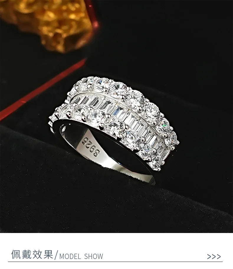 Wide T-shaped diamond ring for women, cool style 925 silver index finger ring, niche design, light luxury daily layering