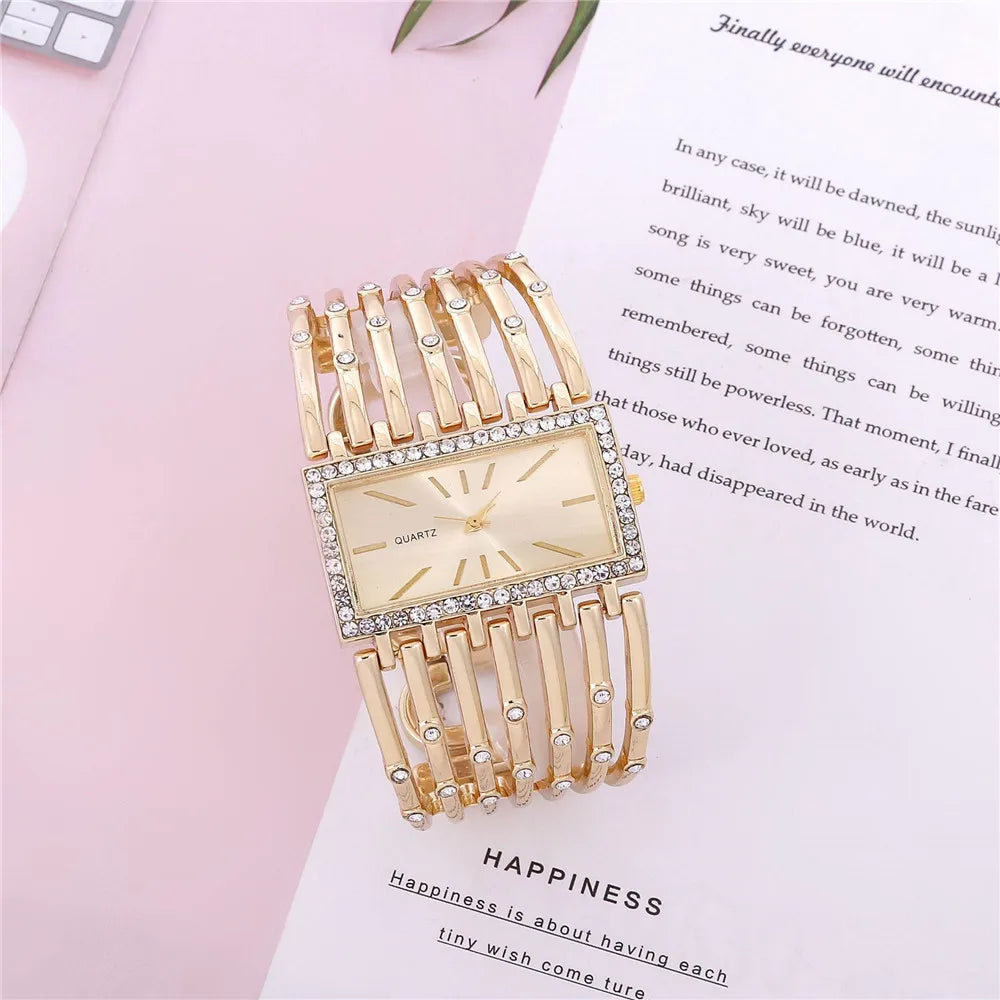 W24 Women's Fashion Quartz Watches Lady's Stainless Steel Bracelet Casual Hollow Clock Girl Wristwatch Jewelry
