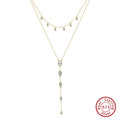 Real 925 Sterling Silver Necklace with CZ Classic Waterdrop Choker Chain Fashion Colar for Women Fine Jewelry BQN16