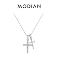 925 Sterling Silver Classic Delicate Double Cross Zircon Link Chain Pendant Necklace For Women Fine Jewelry Gifts