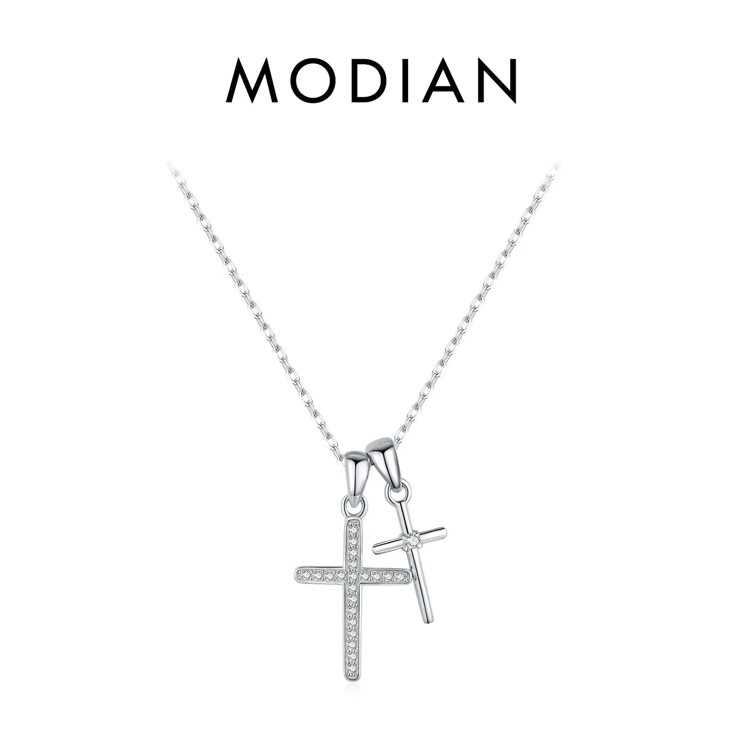 925 Sterling Silver Classic Delicate Double Cross Zircon Link Chain Pendant Necklace For Women Fine Jewelry Gifts