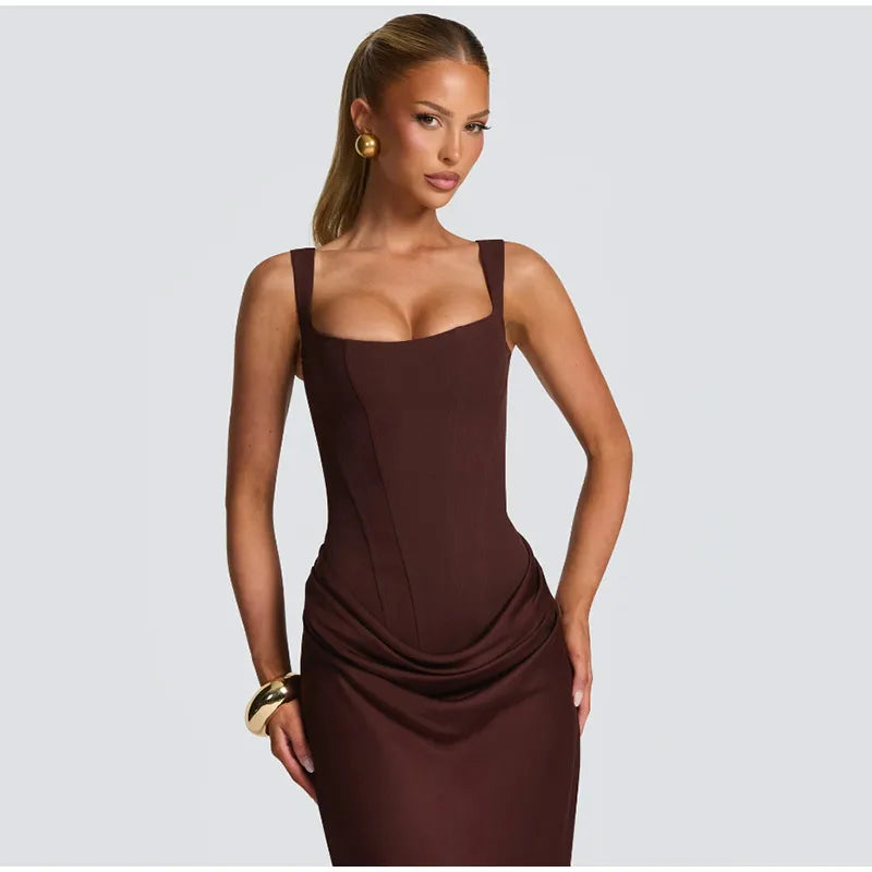 Lady Sexy Strapless Split Solid Pleated Dress Women Chic Backless High Waist Off-shoulder Dresses 2026 New Evening Party Gowns