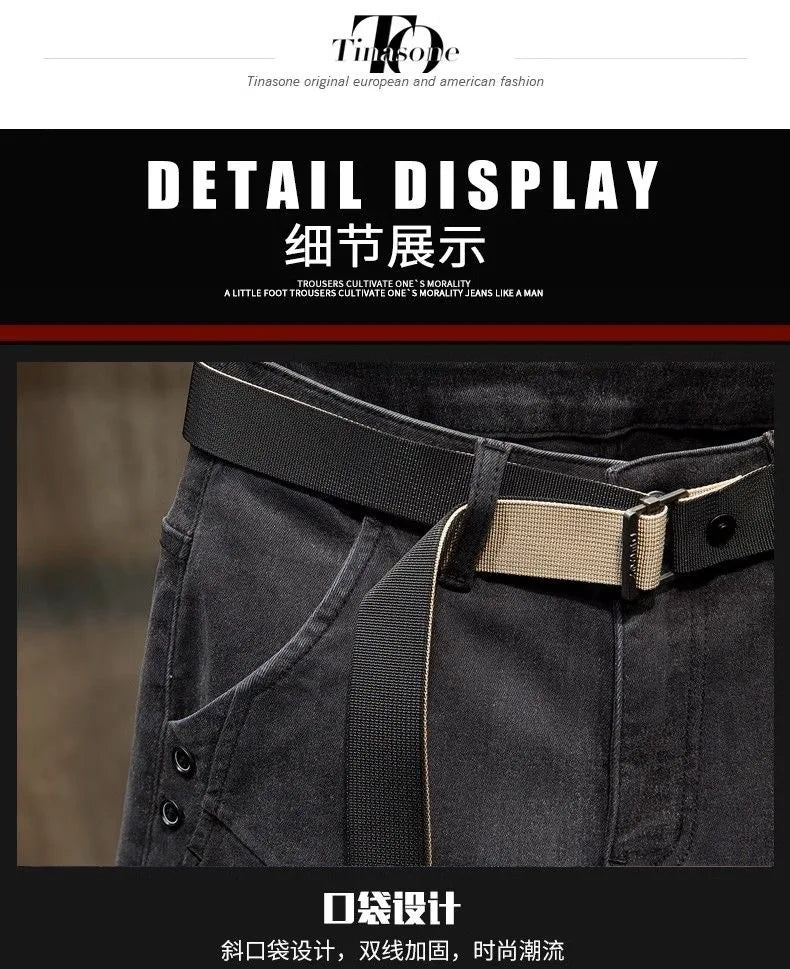 2024 Spring and Autumn New Fashion Solid Color Black Stretch Shorts Men's Casual Slim Comfortable Breathable High-Quality Jeans