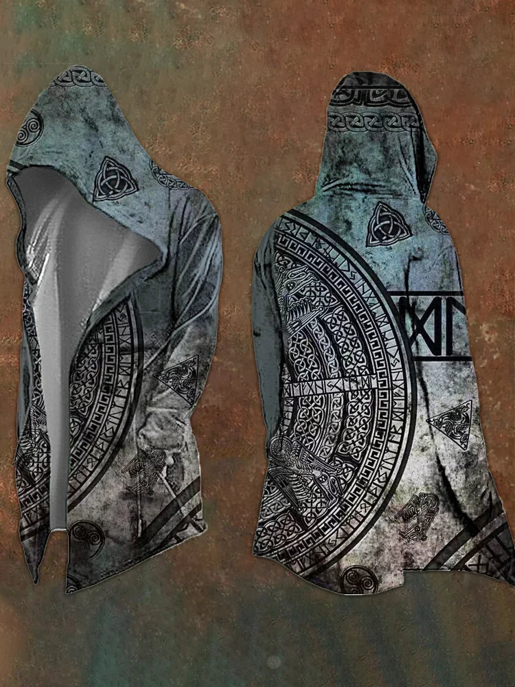 Men’s oversized 3D cosmic print hooded trench coat, abstract retro style, spring/fall, M–XXL