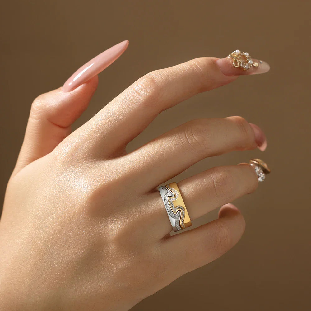 May New Two-Tone Wave Rings for Women Men S925 Silver Interlocking Moissanite Ring Trendy Statement Party Jewelry Gifts