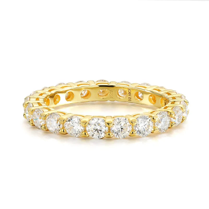 18k Gold Plated 3/3.5mm All Moissanite Diamond Rings for Women Wedding Full Eternity Bands 925 Sterling Silver Jewelry