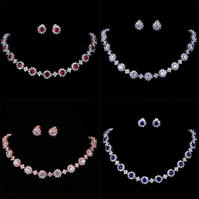 Classic Hot Sale 5 Colors Options High Quality Round Zirconia Jewelry Sets for Elegant Women Wedding Dress Accessories
