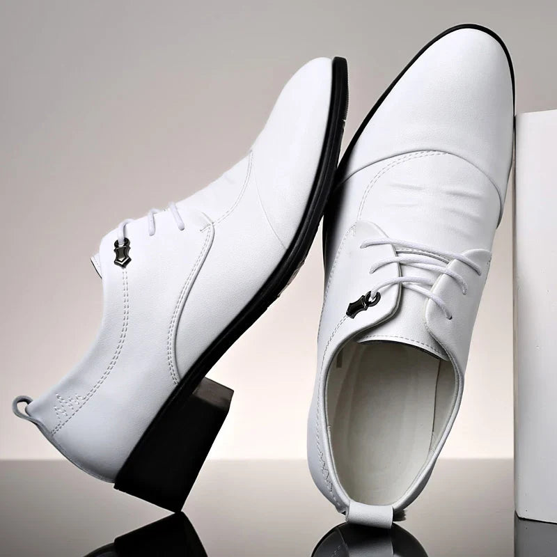 Business Men Oxford Leather Shoes Elevator Man Height Increase Insole 6CM White Black Thick Soled Formal Casual Shoes