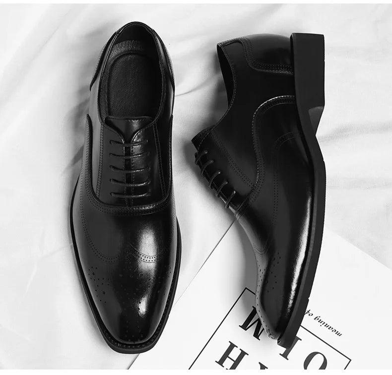 Solid Color New Dress Shoes for Men Lace Designer Fashion Wedding Derby Shoes Male Spring Autumn Business Casual Shoe Man