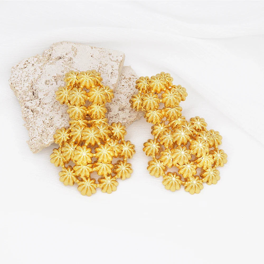 Exaggerate Africal Big Flower Earrings For Women 18K Gold Plated Fashion Piercing Earrings Dubai Nigeria Wedding Party Jewelry