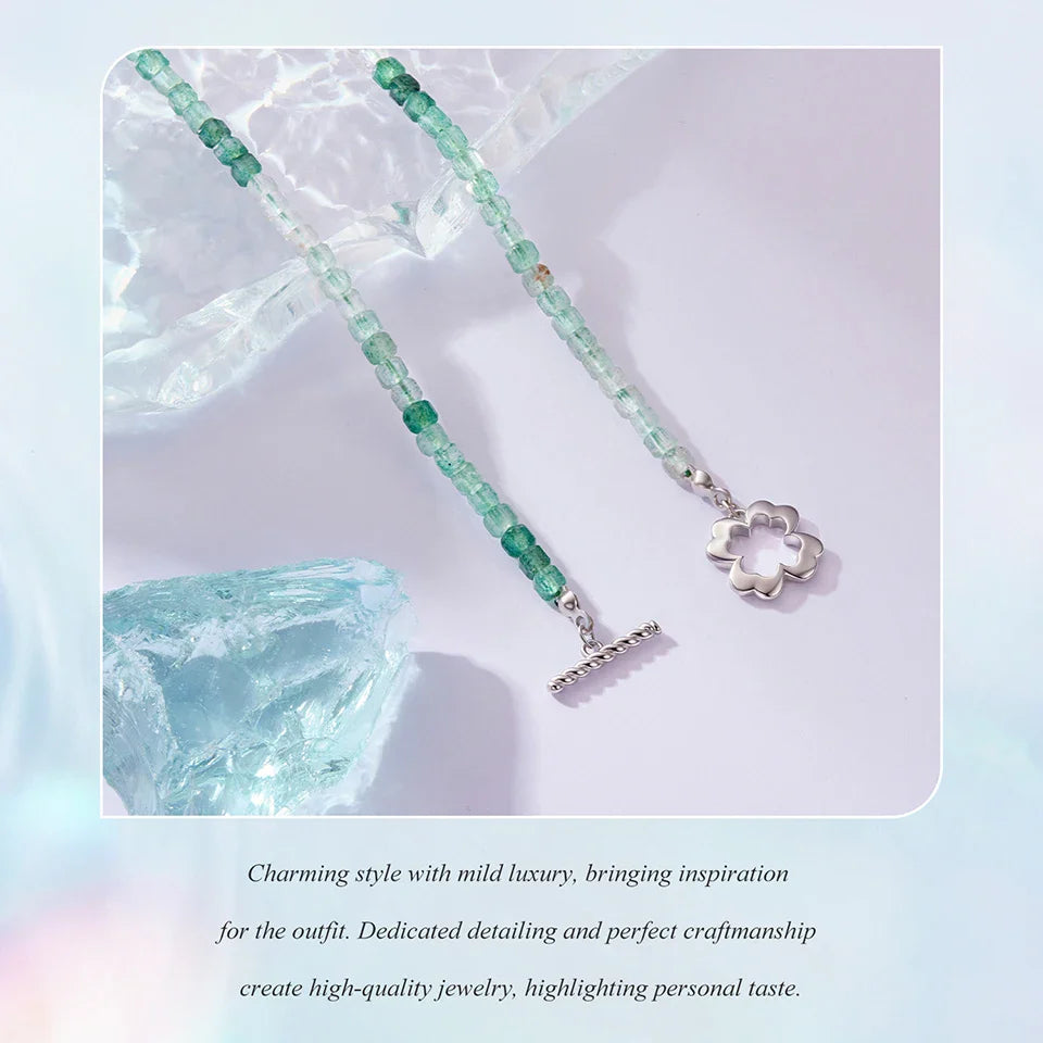 Lucky Strawberry Crystal Necklace Green Quartz Beads Chain Choker Colver Pendant Necklace Trendy Healing Women Jewelry