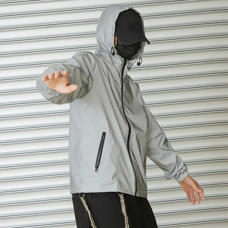 Night Reflective Clothes Spring New Men's Hooded Jacket Outdoor Run Casual Windproof Coat Couples Hip-hop Streetwear S-5XL