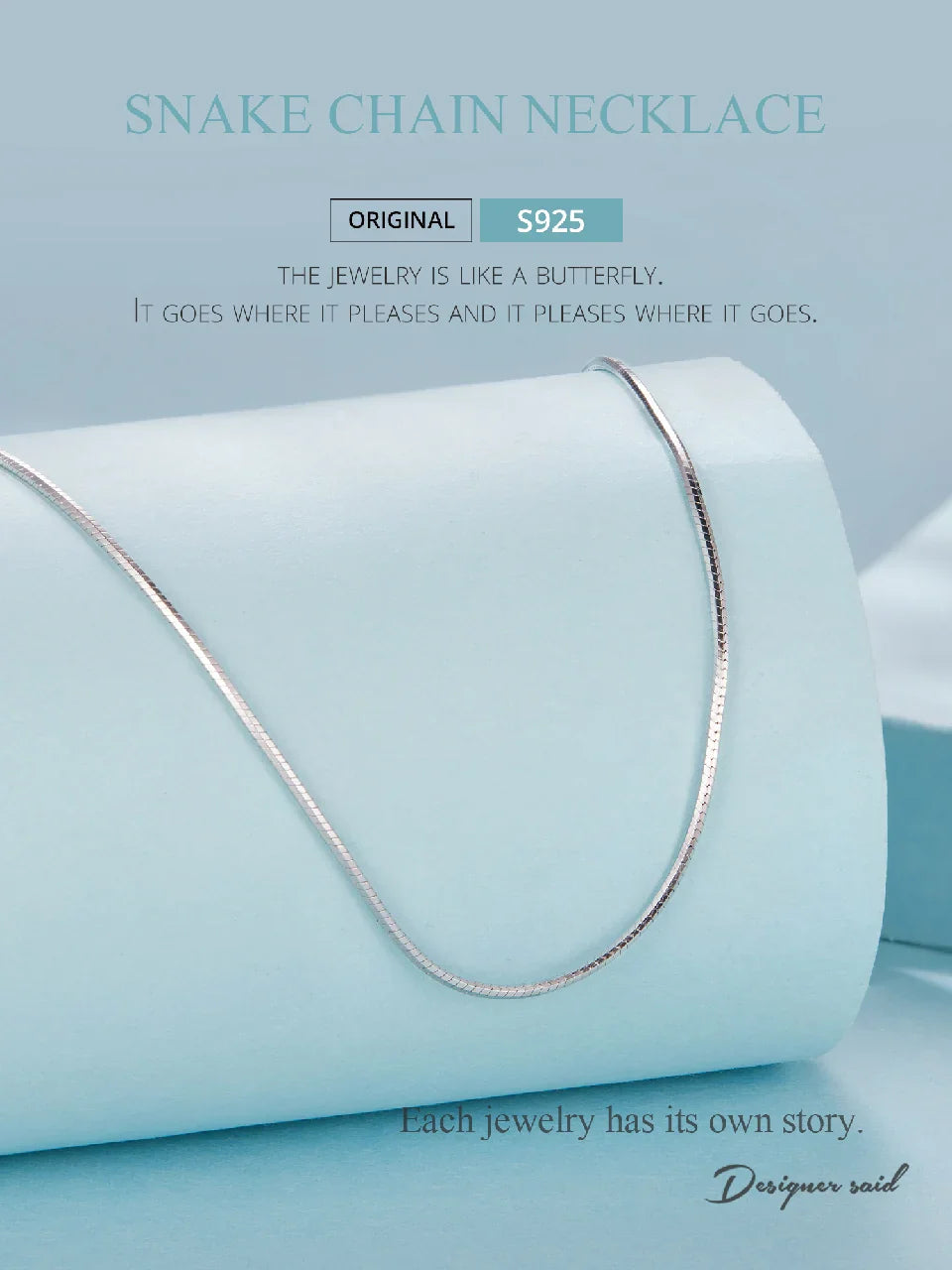 Solid Gold Over 925 Sterling Silver Chain Necklace for Women Girls, Stackable Round Snake Chain For Daily DIY Pairing