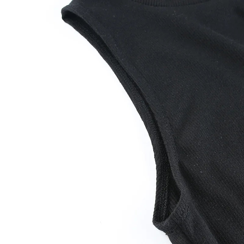Harajuku Solid Jumpsuit Women Sleeveless Bodycon Sexy Black Body Tops Fashion Streetwear Vintage Y2k Gothic Bodysuits Clothing